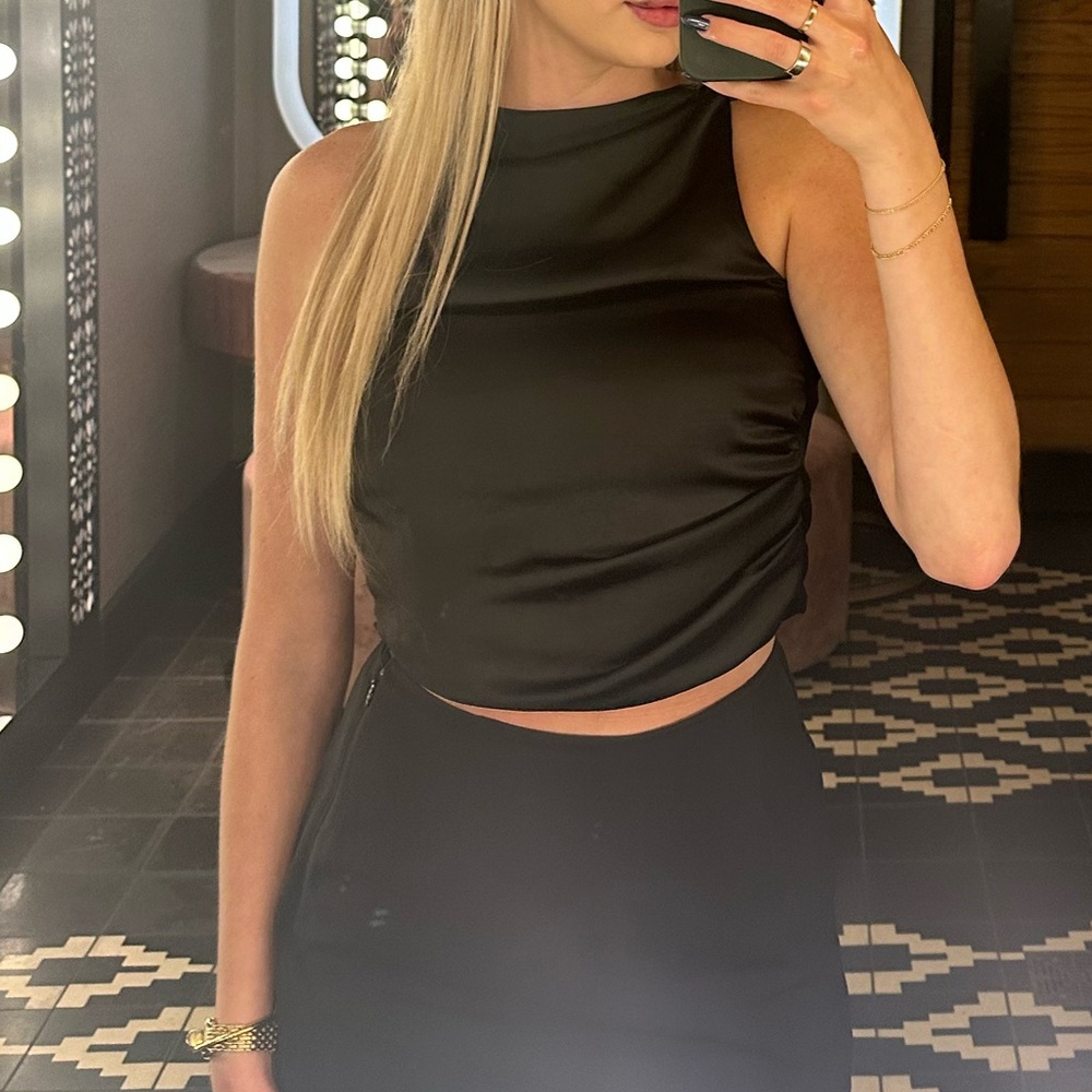 Zara High Neck Backless Tie Top